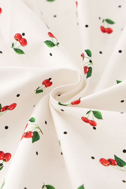 Ophelia White Cherry Midi Dress