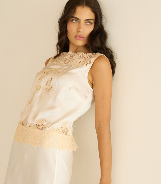 VIVIANE TOP -- SALT AND PEACH LACE