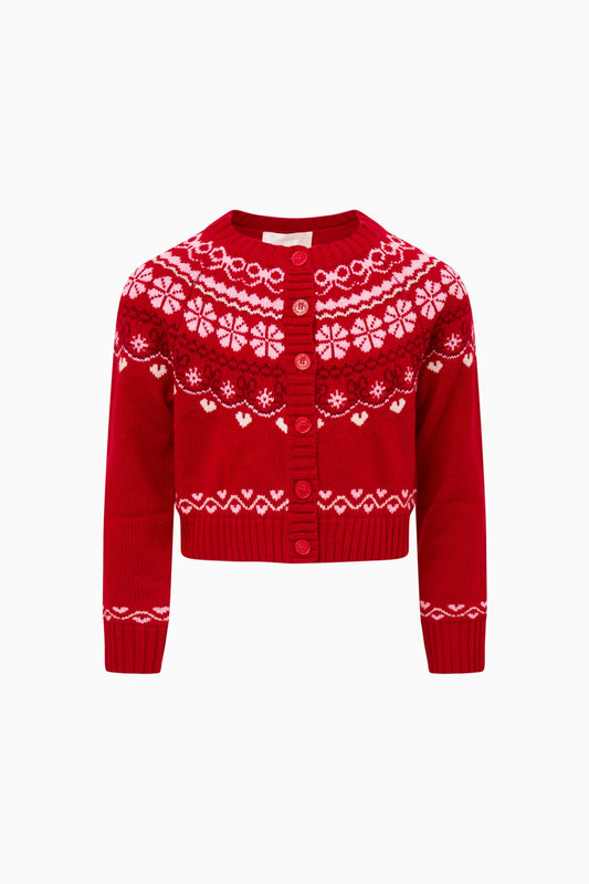 Tween Wrenna Fair Isle Cardigan - RED VELVET TRUFFLE