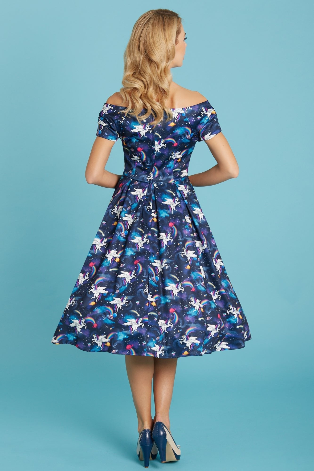 Lily Retro Off Shoulder Unicorn Swing Dress
