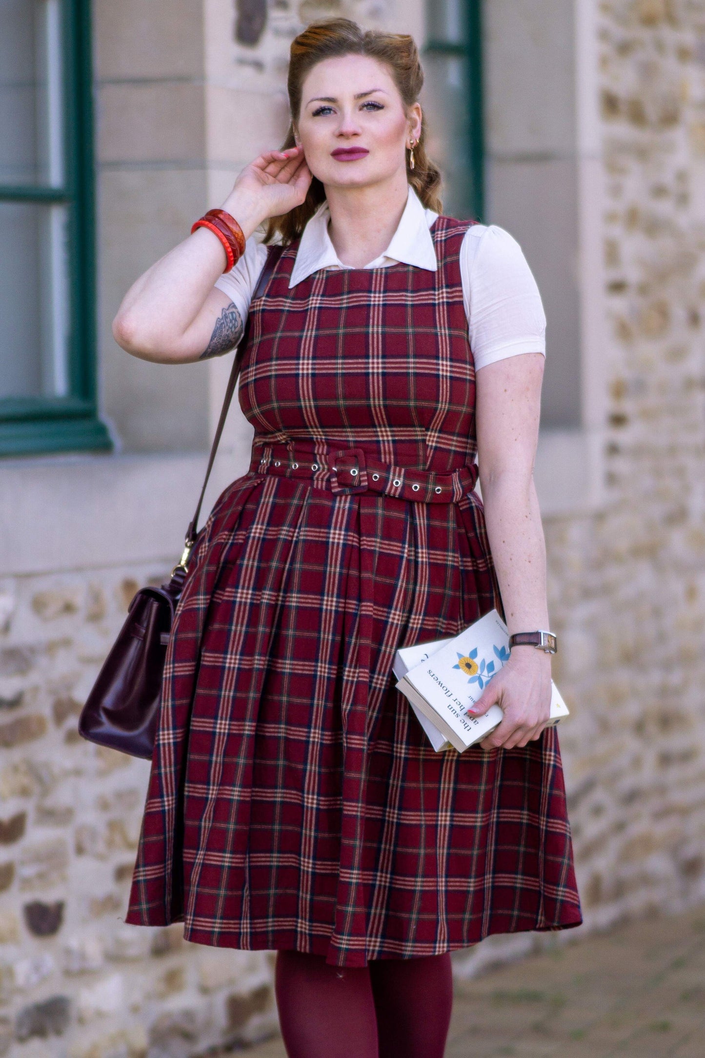 Annie Retro Burgundy Tartan Swing Dress