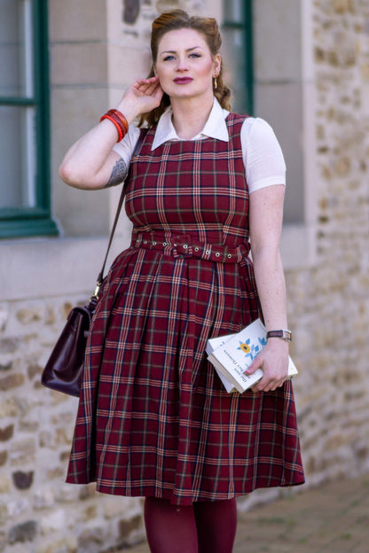 Annie Retro Burgundy Tartan Swing Dress