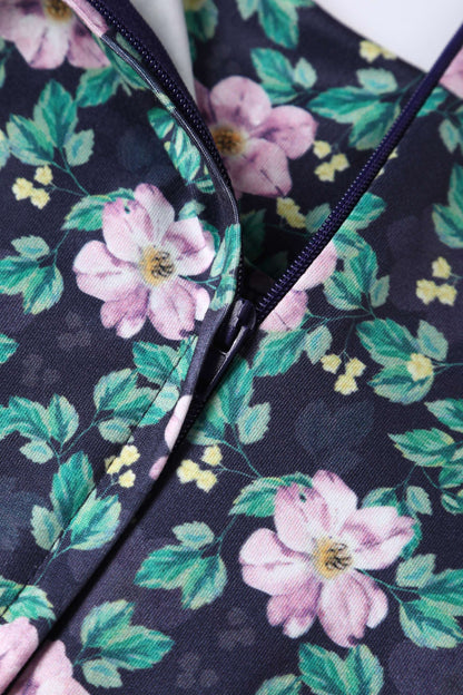 Brenda Black/Purple Floral Flared Day Dress