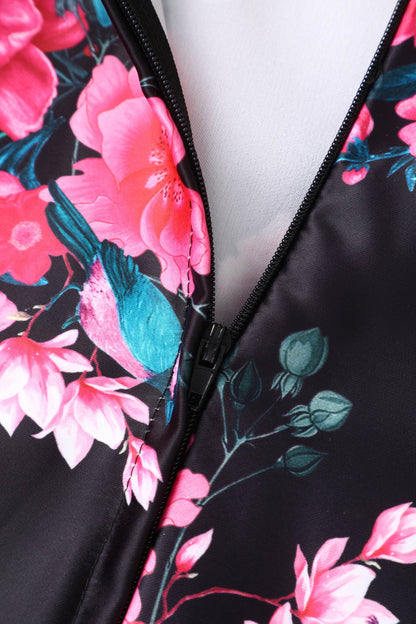 Grace Black Floral Pleated Bust Dress