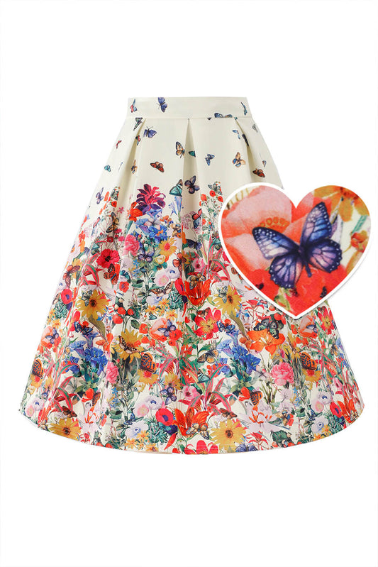 Aisley Butterfly Garden Pleated Midi Skirt