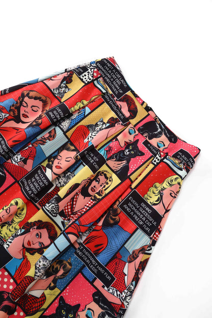 Aisley Cat Lover Comic Book Midi Skirt