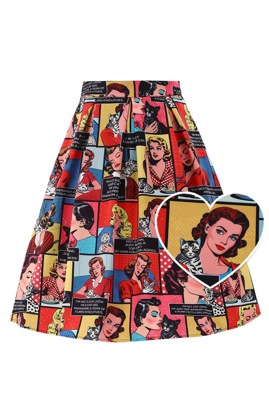 Aisley Cat Lover Comic Book Midi Skirt
