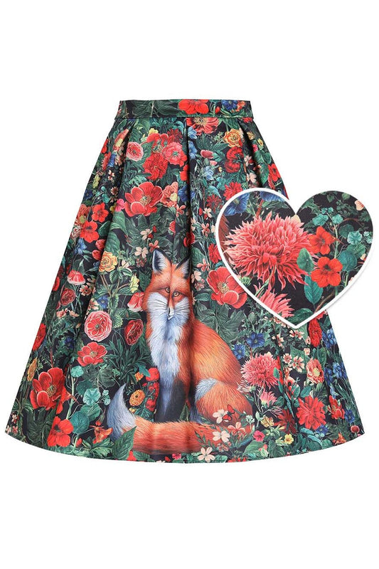 Aisley Forest Fox Floral Midi Skirt