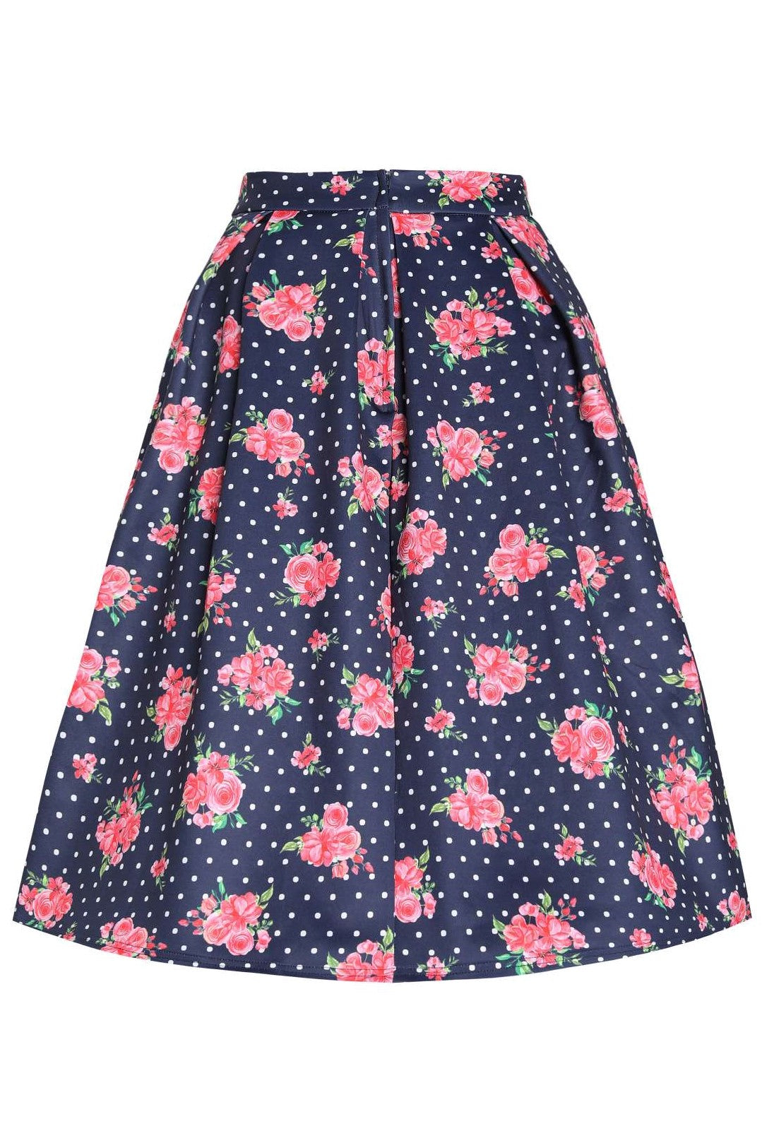 Aisley Polka Rose Midi Skirt In Blue/Pink