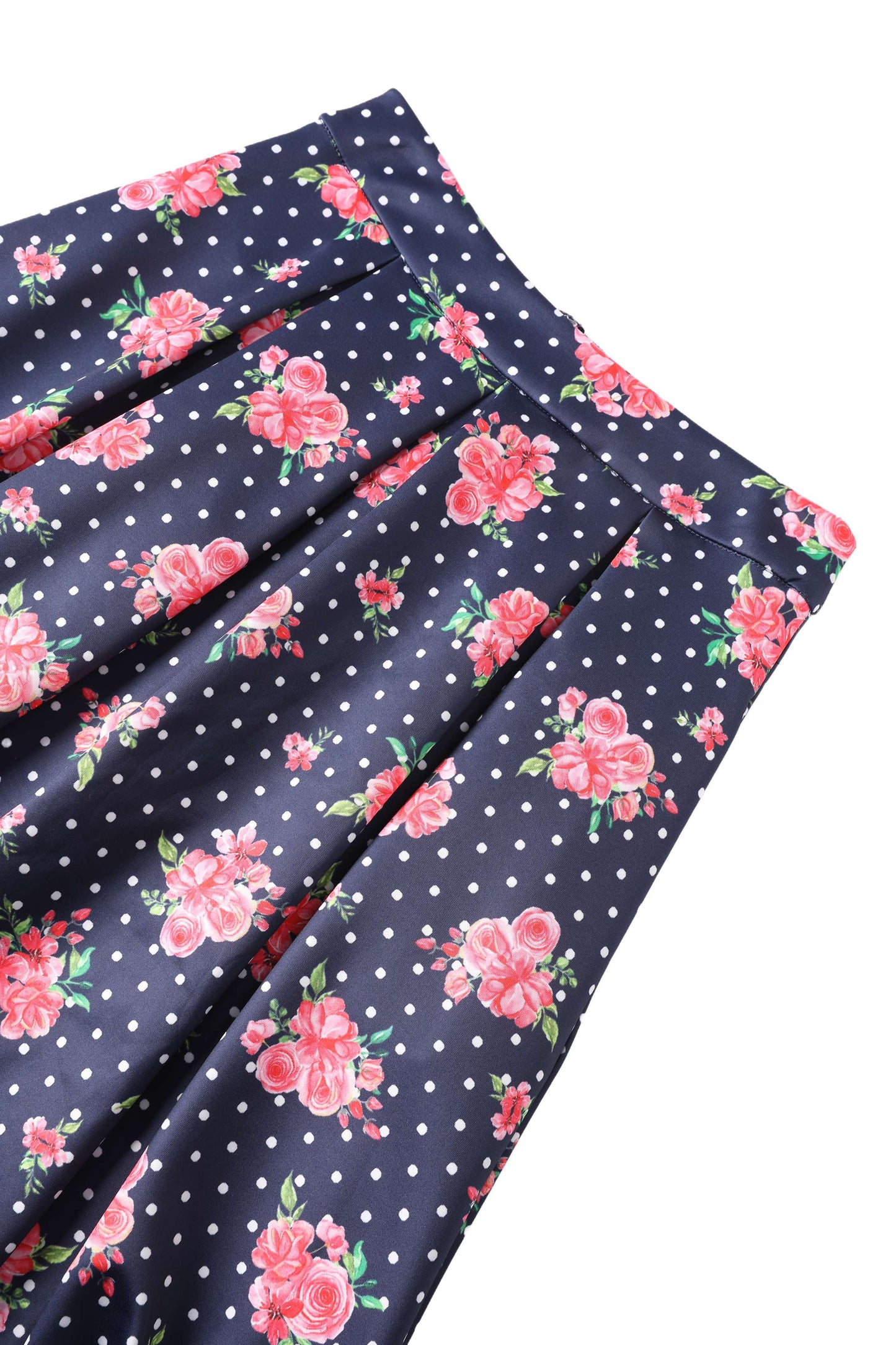 Aisley Polka Rose Midi Skirt In Blue/Pink
