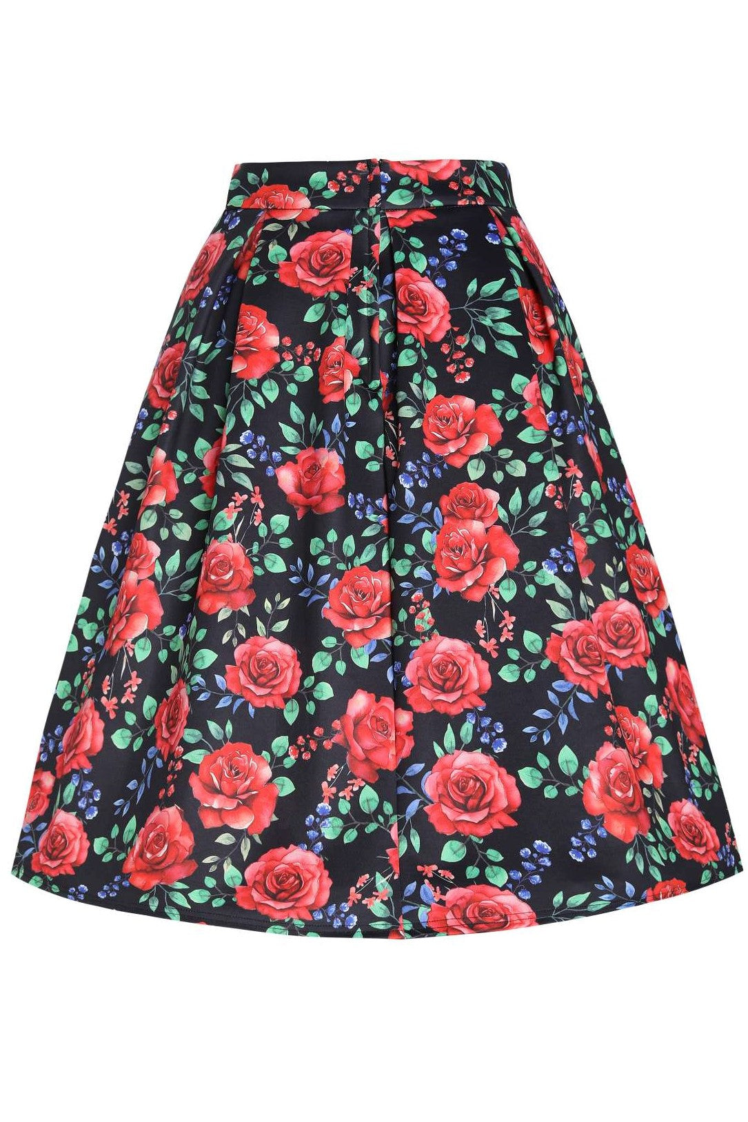 Aisley Red Rose Midi Skirt in Black/Red