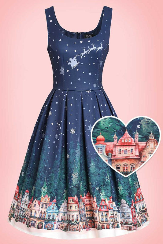 Amanda Christmas Eve Flared Dress In Blue