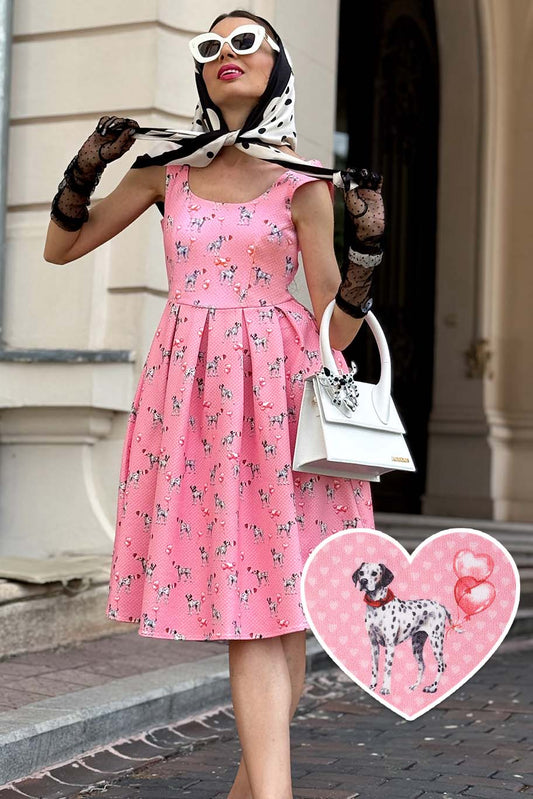 Amanda Pink Dalmatian Flared Dress
