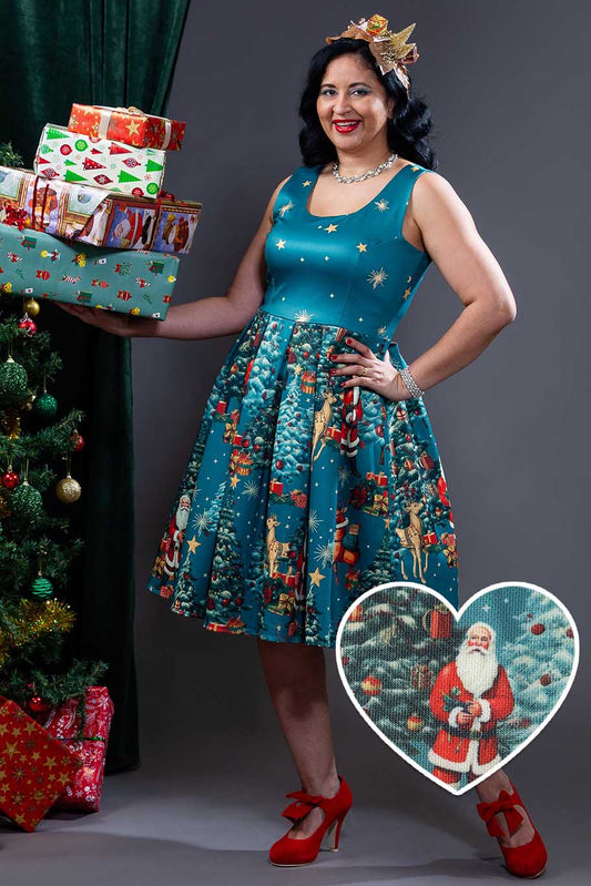 Amanda Santa Is Back In Town Dress In Teal Blue
