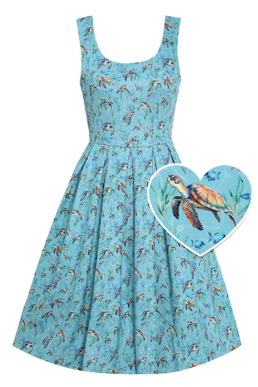 Amanda Aquamarine Turtle Print Flared Dress