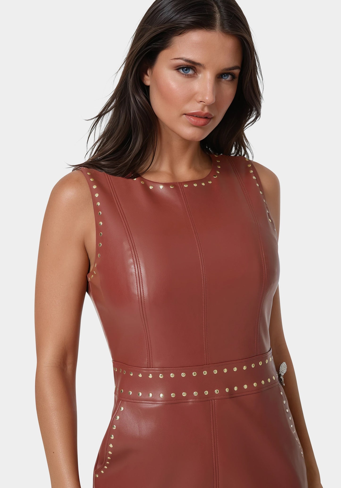 Faux Leather Stud Seam Dress