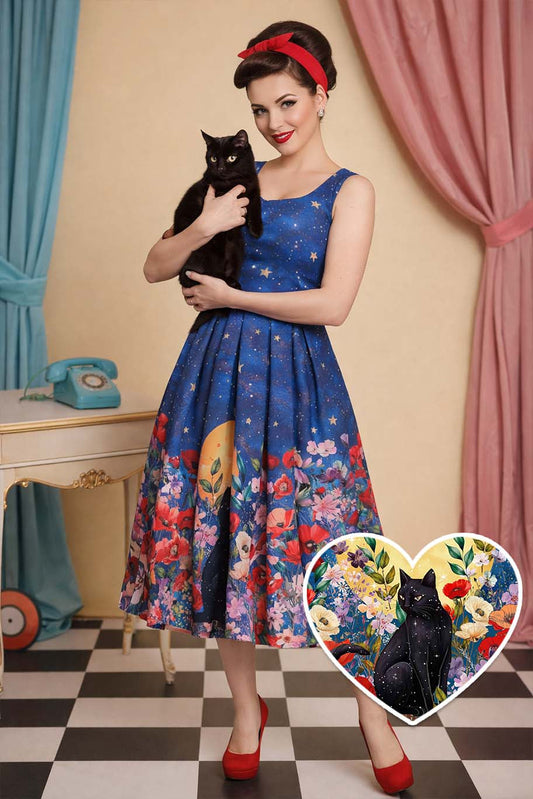 Amanda Black Cat Midnight Garden Swing Dress