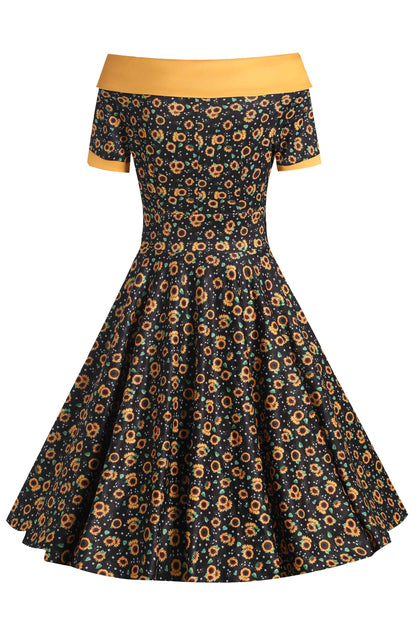 Darlene Black Sunflower Swing Dress