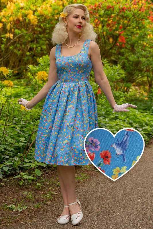 Amanda Blue Floral Flared Dress