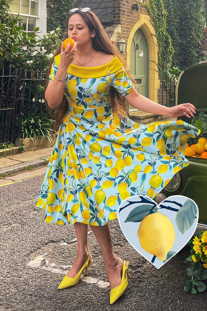 Darlene Blue Lemon Flared Dress