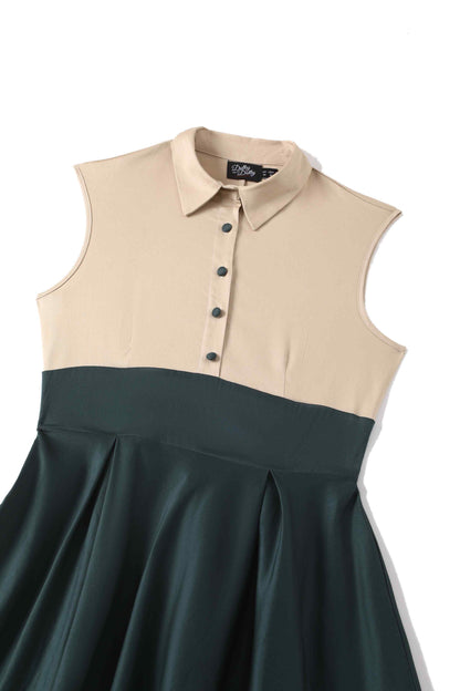 Lisa Button Up Shirt Dress in Cream and Dark Green