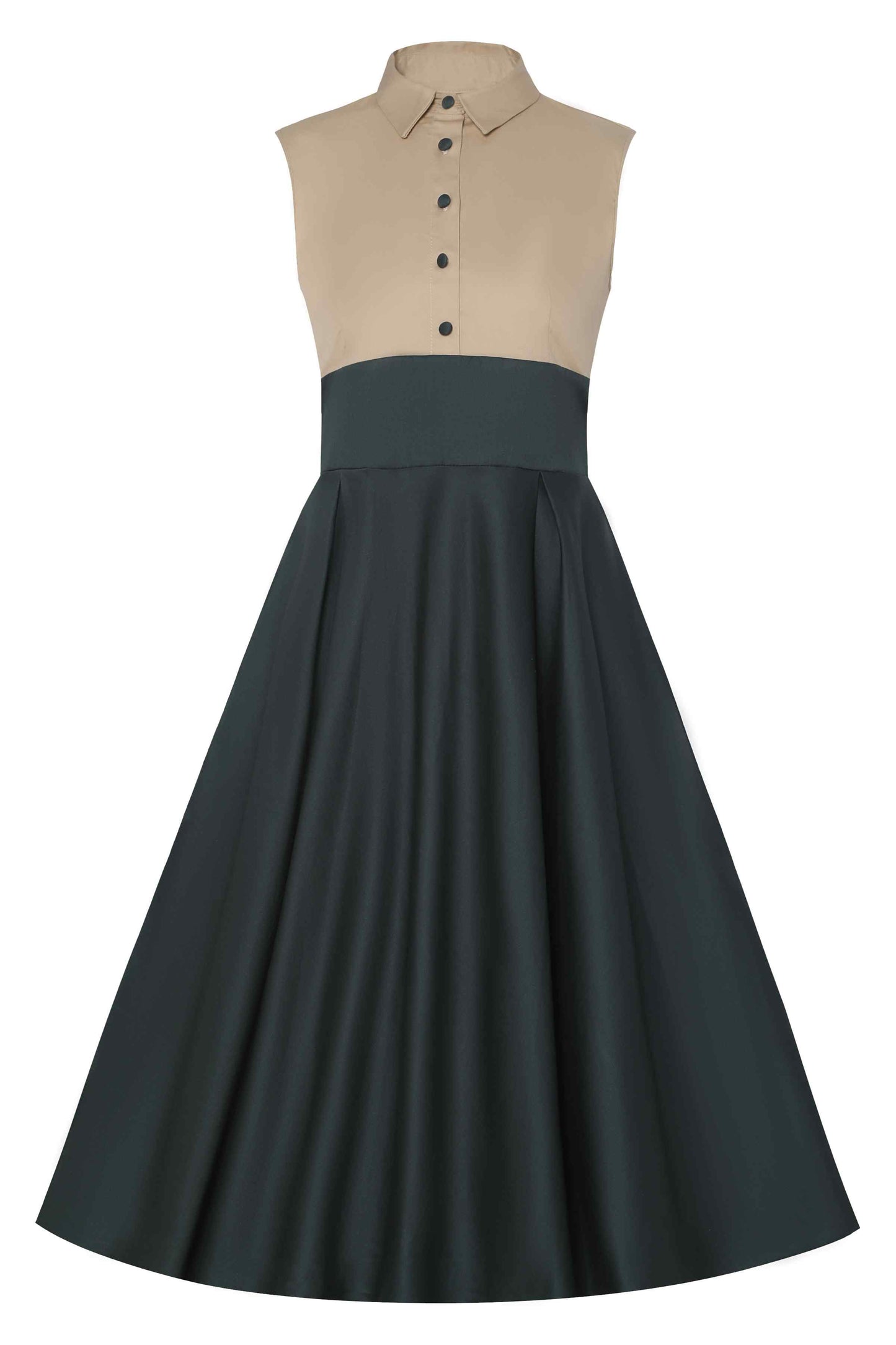Lisa Button Up Shirt Dress in Cream and Dark Green