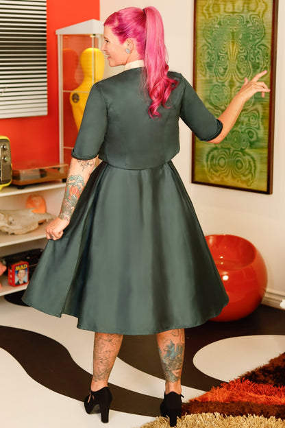 Lisa Button Up Shirt Dress in Cream and Dark Green