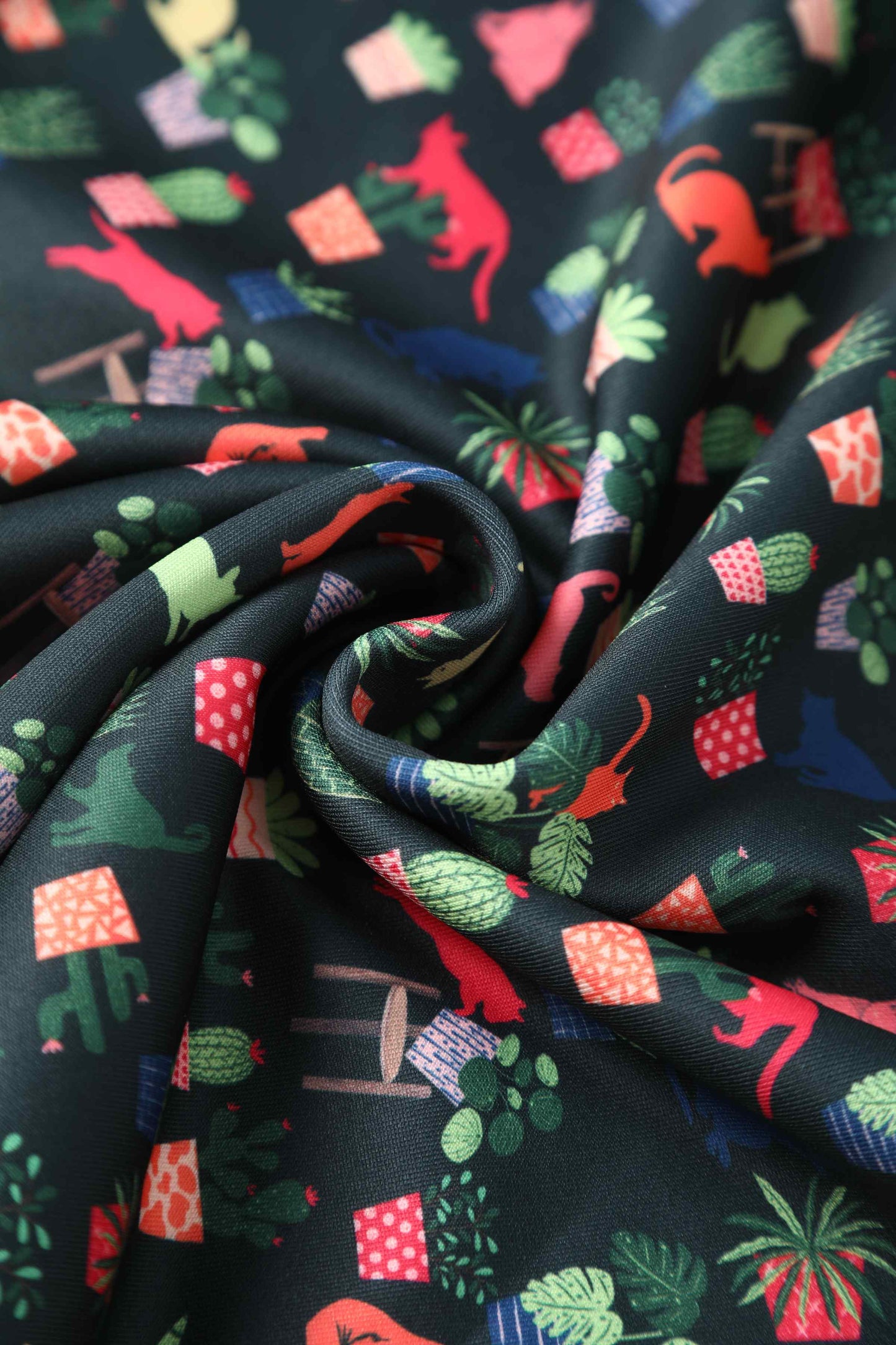 Darlene Cat & Plant Dress In Dark Green