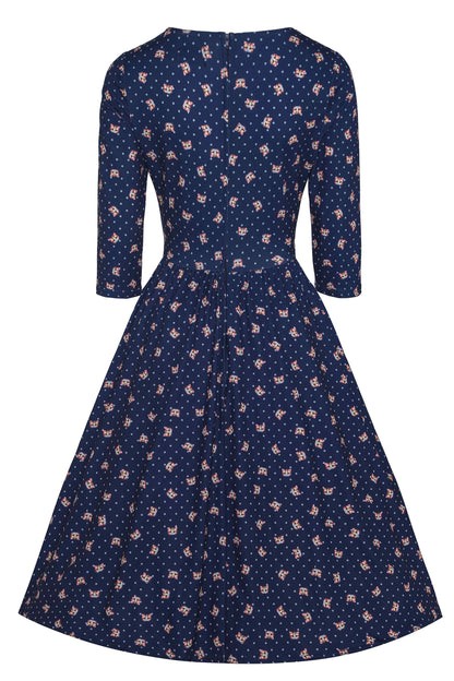 Billie Cat Face Blue Long Sleeved Dress