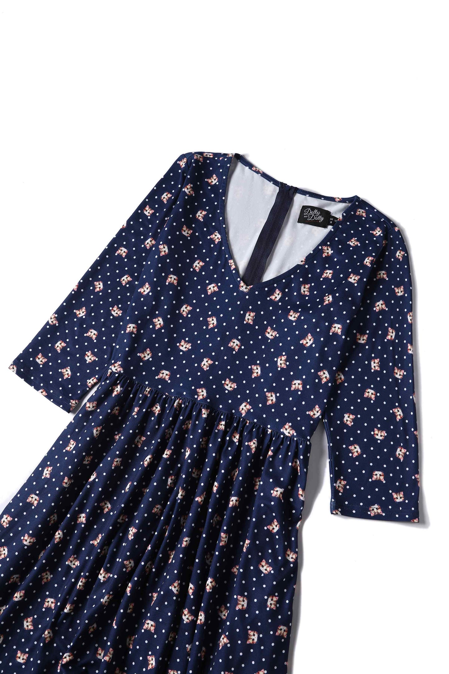 Billie Cat Face Blue Long Sleeved Dress