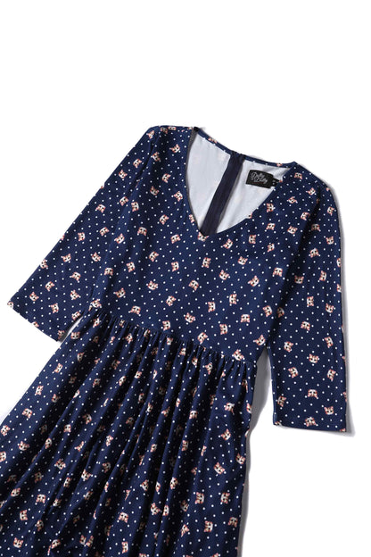 Billie Cat Face Blue Long Sleeved Dress