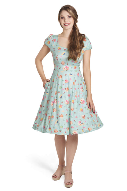 Claudia Sleeved Dress In Pastel Tea Cake Print