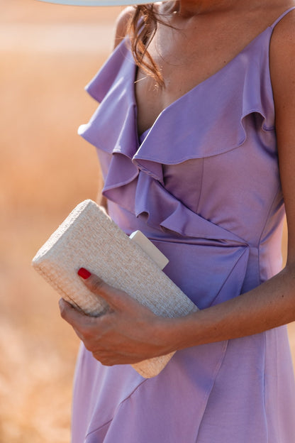 Clutch Slim Rafia Hueso Crema · Rivera ·