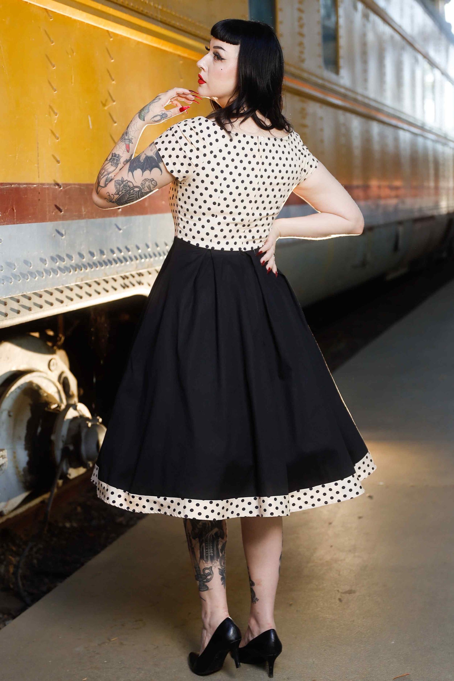 Lily Cream & Black Polka Dot 50s Swing Dress