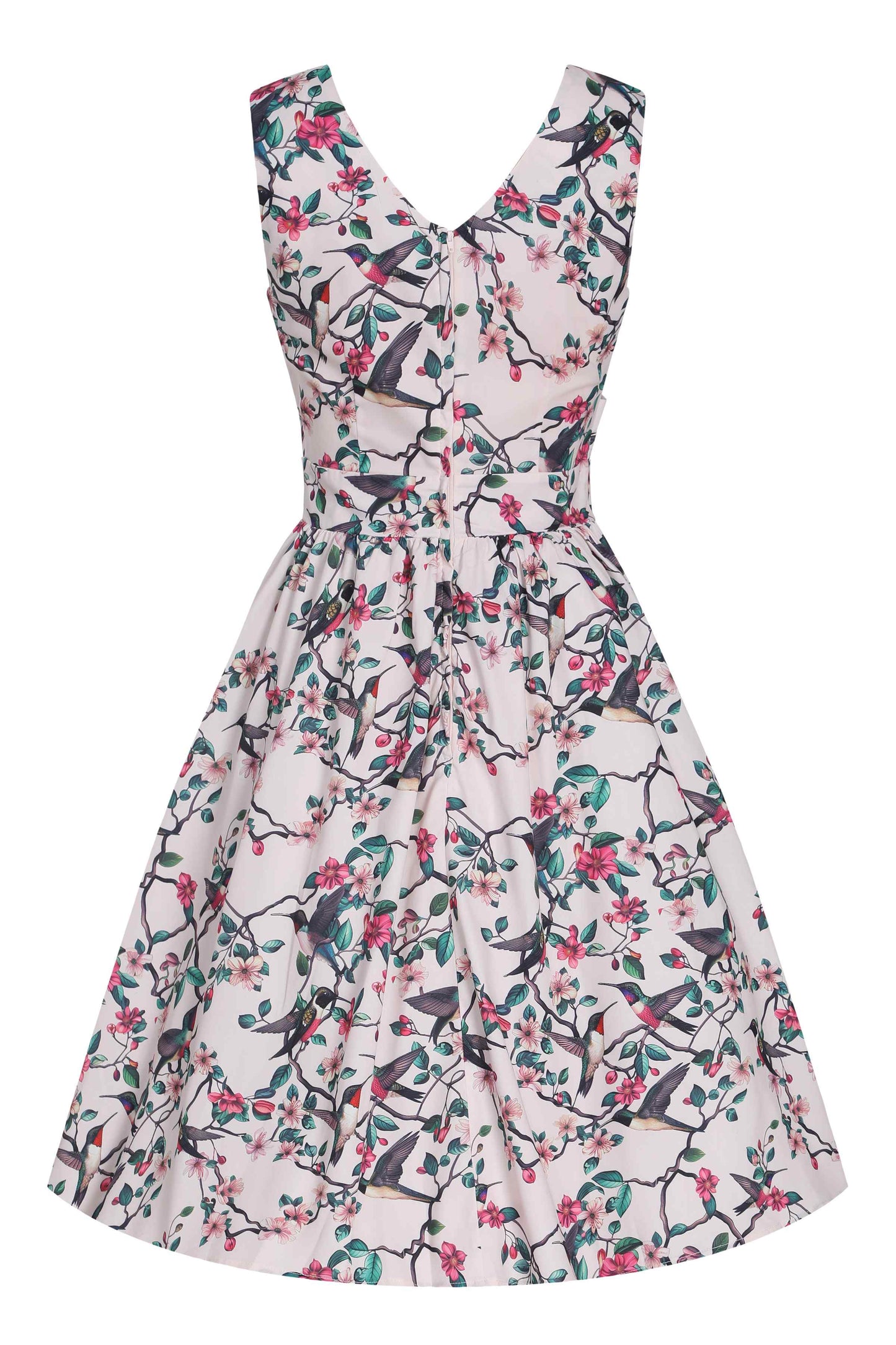 May Crossover Bust Circle Dress In White Bird Print