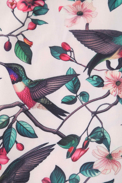 May Crossover Bust Circle Dress In White Bird Print