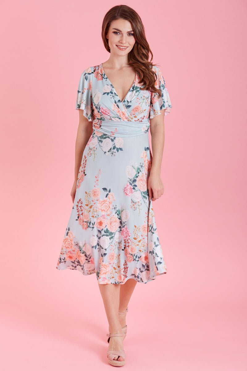 Donna Crossover Bust Mint Green Floral Dress