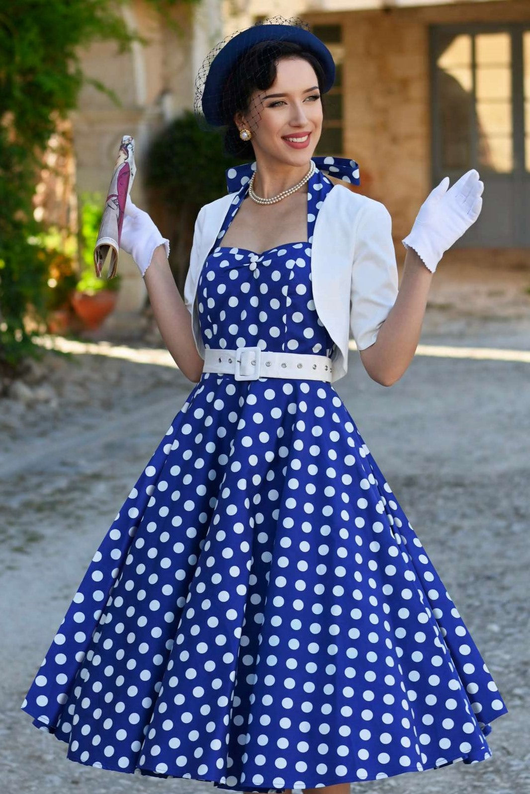 Daisy Dark Blue Polka Dot Halter Dress