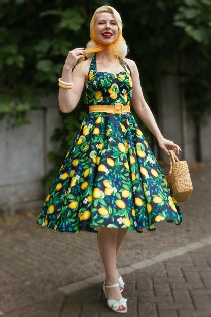 Daisy Lemon Halter Dress In Black