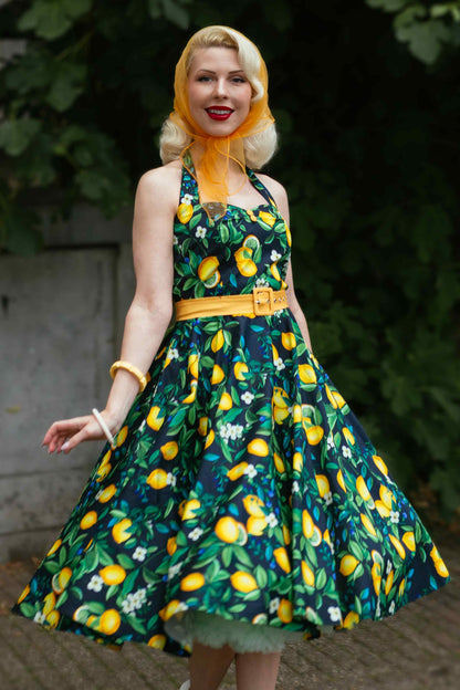 Daisy Lemon Halter Dress In Black