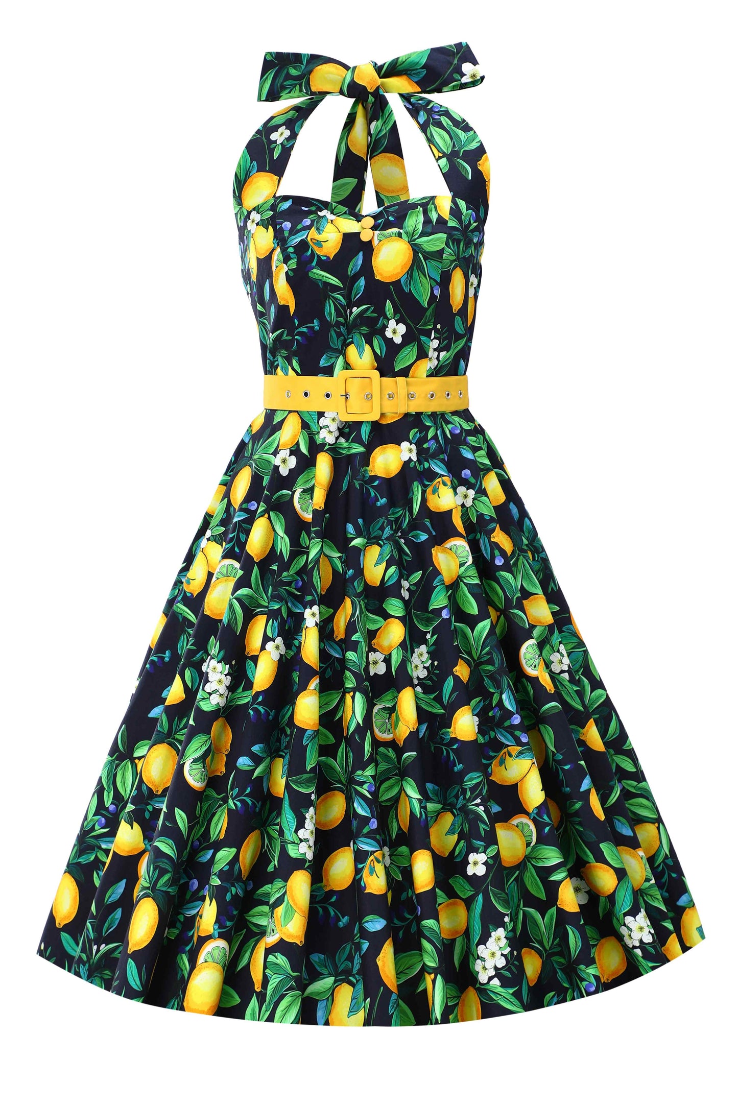 Daisy Lemon Halter Dress In Black