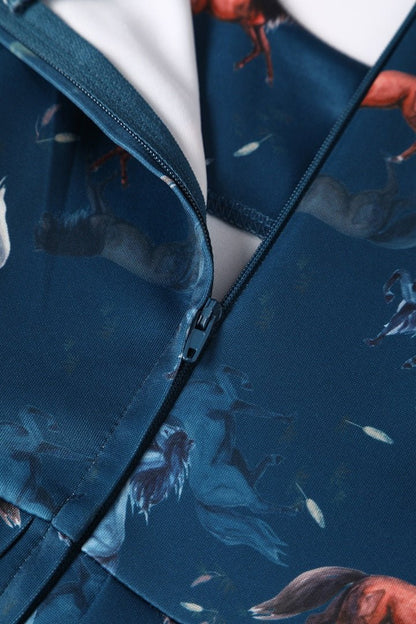 Amanda Dark Blue Horse Swing Dress