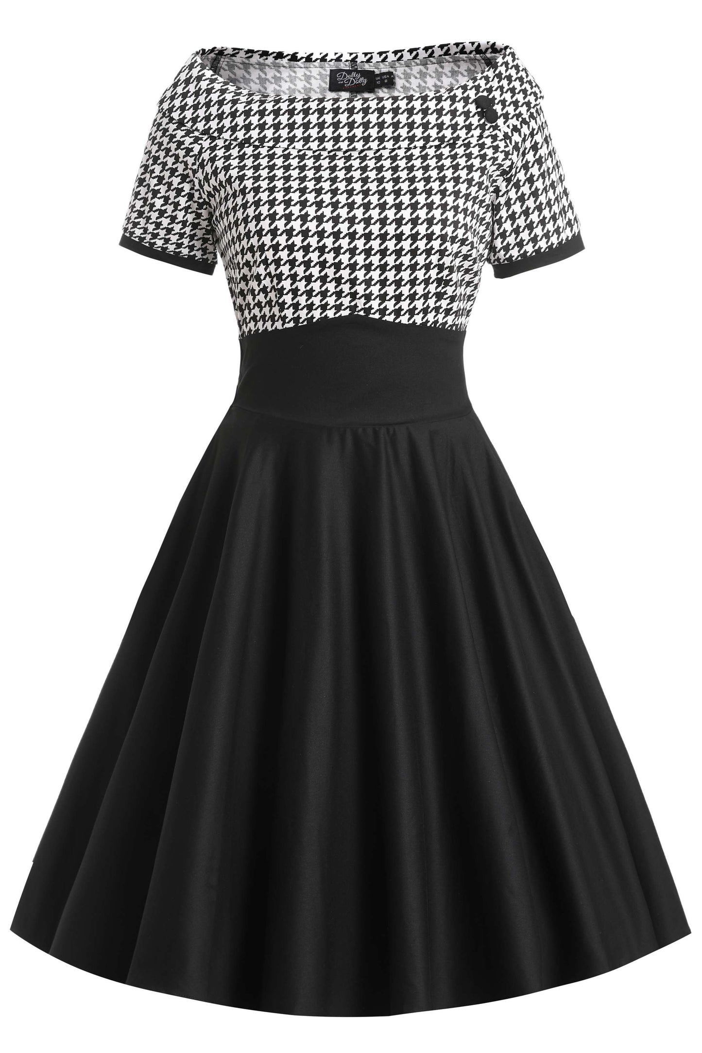 Darlene Houndstooth Roll Collar Circle Dress