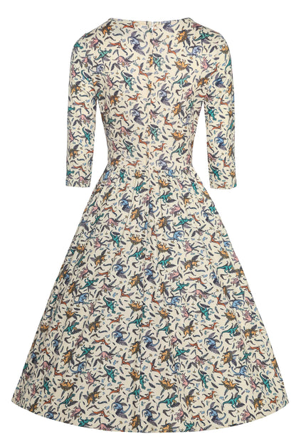 Billie Dinosaur Beige Long Sleeved Dress