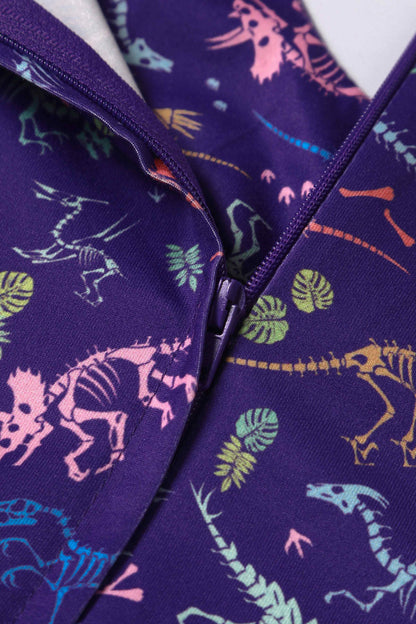 Billie Purple Dinosaur Fossil Print Dress
