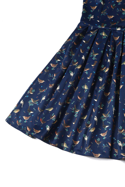 Amanda Blue Bird Print Swing Dress