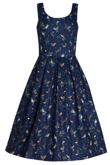 Amanda Blue Bird Print Swing Dress