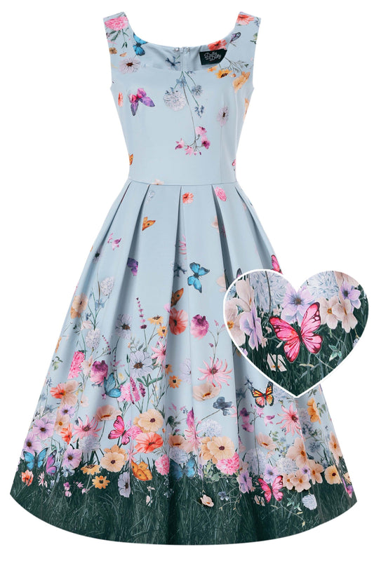 Amanda Butterfly Field Dress In Blue