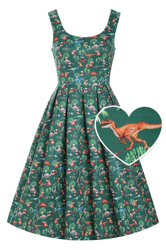 Amanda Green Dinosaur & Volcano Swing Dress