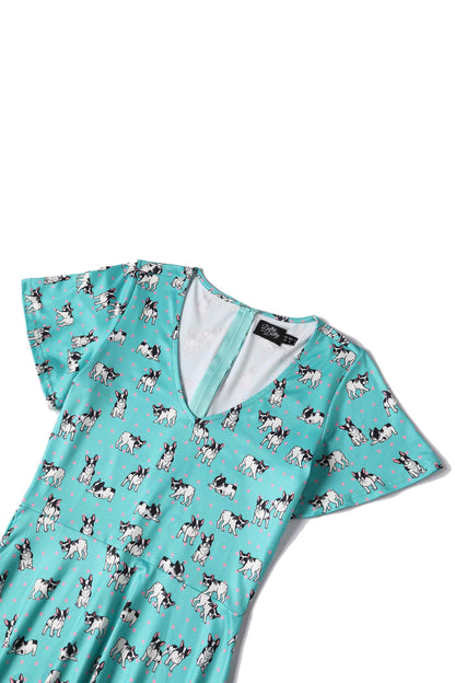 Palma Green Frenchie Short Sleeved Dress